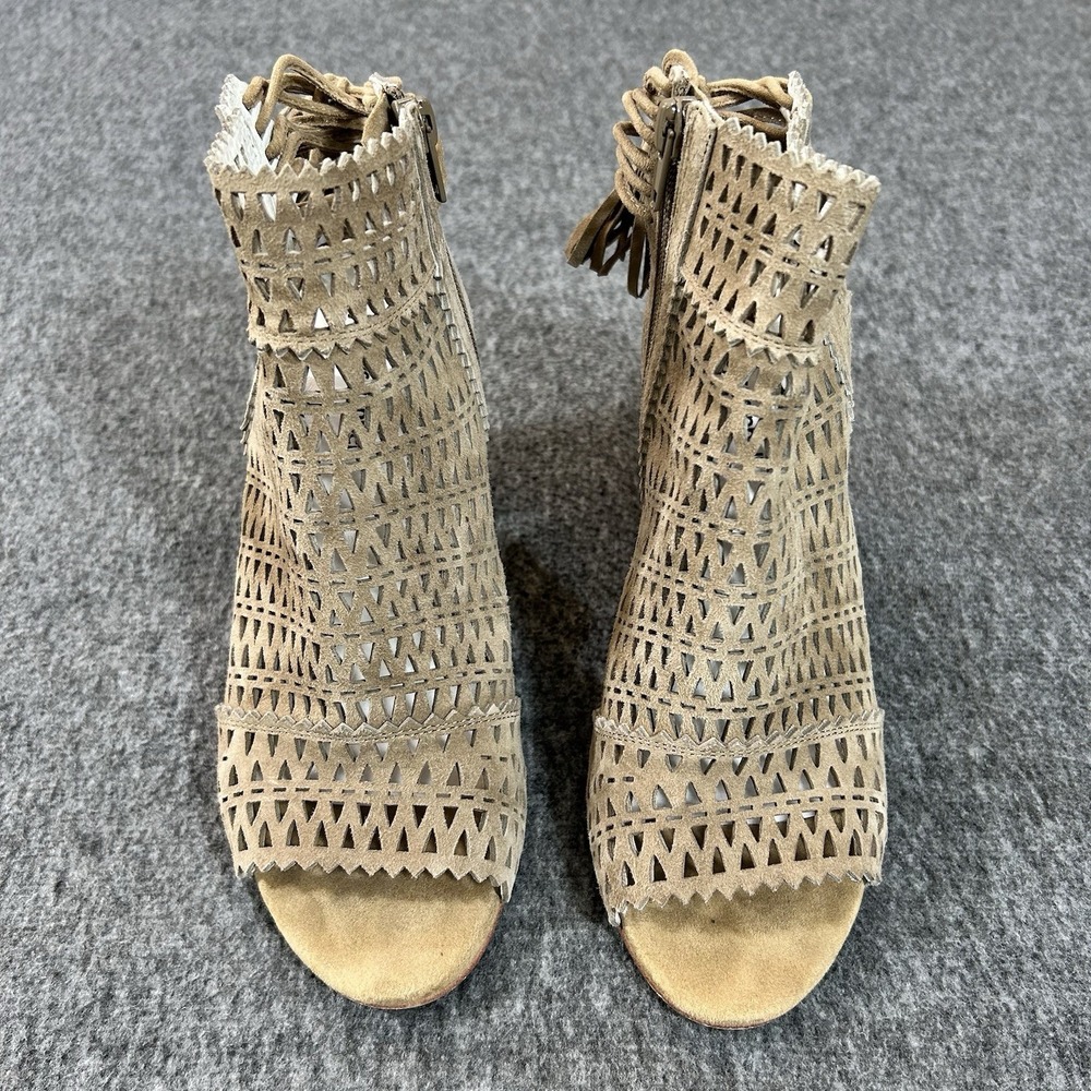 Jeffrey Campbell Ottawa Taupe Suede Leather Zip Peep Toe Heels Sandals 8.5